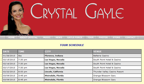 crystal gayle tour dates